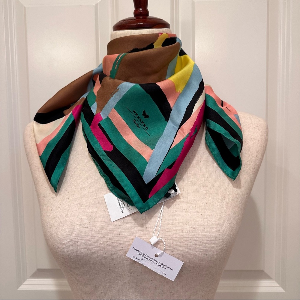 NWOT Max Mara Weekend Label-cut Printed Silk Twin Scarf Spring/Summer - Picture 10 of 12